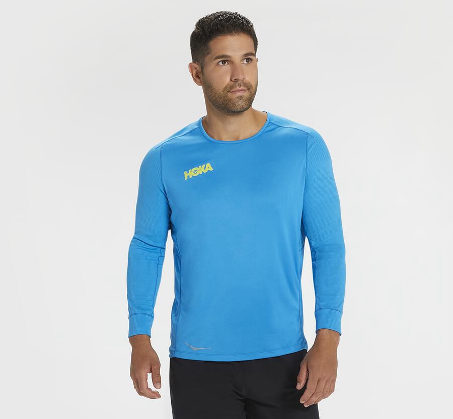 Hoka One One Top Erkek Mavi - Performance 3/4 Sleeve - NW9846052